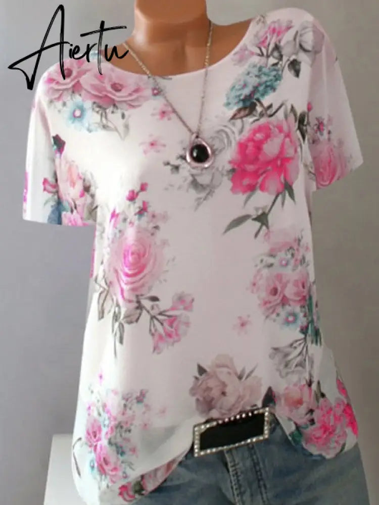 Summer Floral Print Women Blouse 5XL Plus Size Chiffon Blouses Half Sleeve Beach Shirt Office Work Shirts Blusas Feminina Tops Aiertu