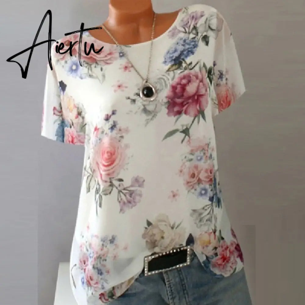 Summer Floral Print Women Blouse 5XL Plus Size Chiffon Blouses Half Sleeve Beach Shirt Office Work Shirts Blusas Feminina Tops Aiertu