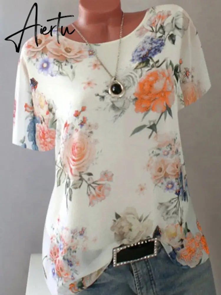 Summer Floral Print Women Blouse 5XL Plus Size Chiffon Blouses Half Sleeve Beach Shirt Office Work Shirts Blusas Feminina Tops Aiertu