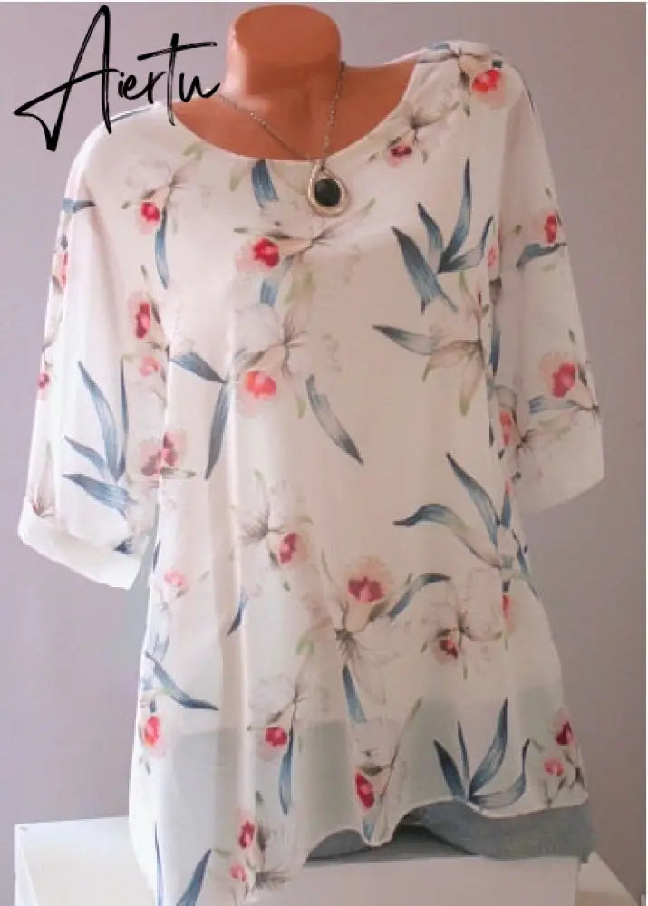 Summer Floral Print Women Blouse 5XL Plus Size Chiffon Blouses Half Sleeve Beach Shirt Office Work Shirts Blusas Feminina Tops Aiertu