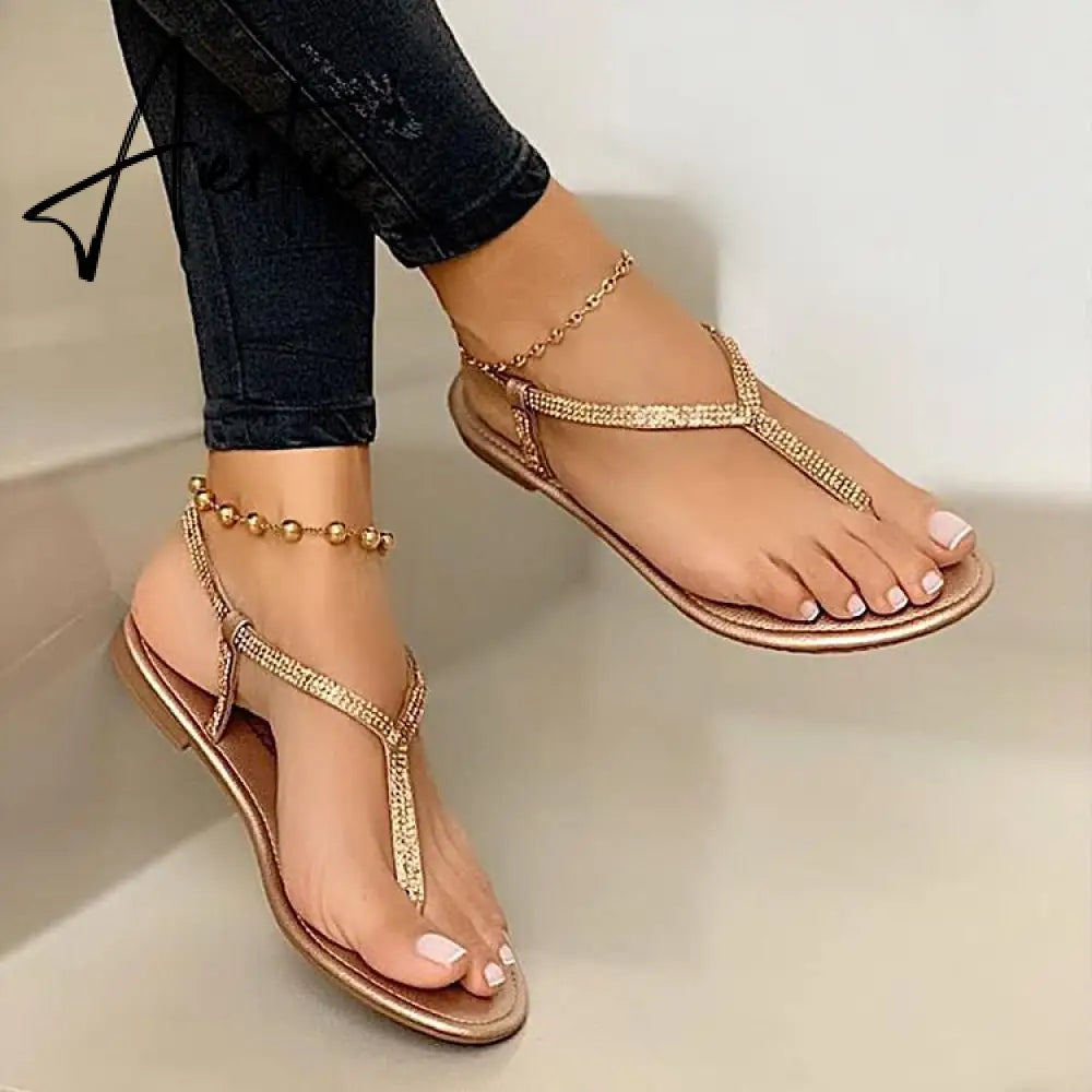 Summer Ladies Sandals Fashion Bling Rhinestone Flats Shoes for Women Sequined Cloth Open Toe Casual Flip Flops Plus Size Aiertu