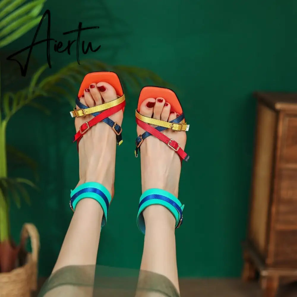 Summer New European America Fashion Style Metal Strange Heels Peep Toe Cut Out Back Strap Bling Women Gladiator Sandals Aiertu
