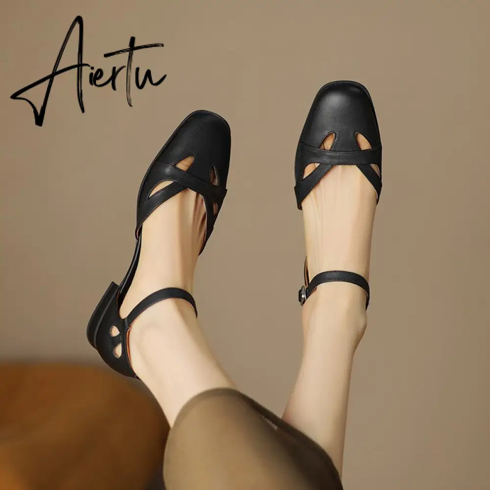 Summer Retro Women Sandals Women Shoes Ladies Casual Shoes Low Heel Chunky Sandals Gladiator Fashion Chaussures Romaines Aiertu
