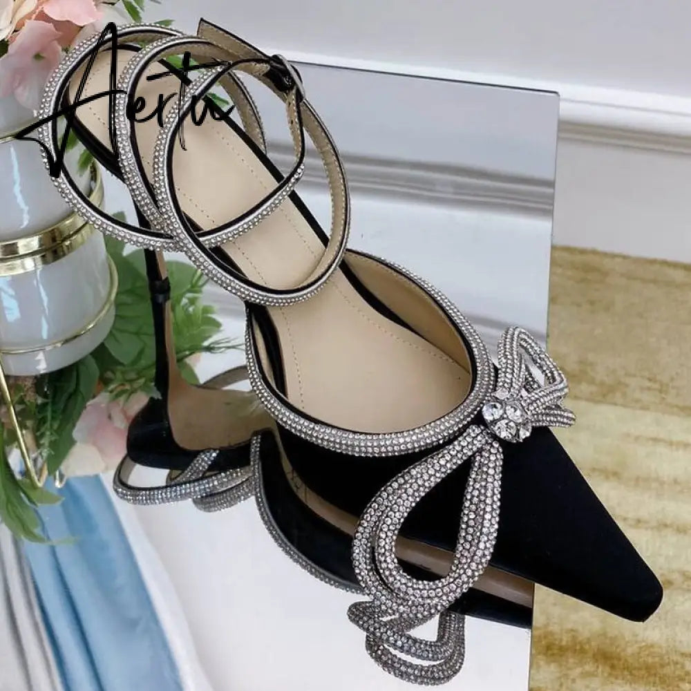 Summer Sexy Satin Slim Thin High Heel Bride Shoes Women Point Wrap Toe Crystal Sandals Ankle Buckle Luxury Wedding Shoes Mujer Aiertu