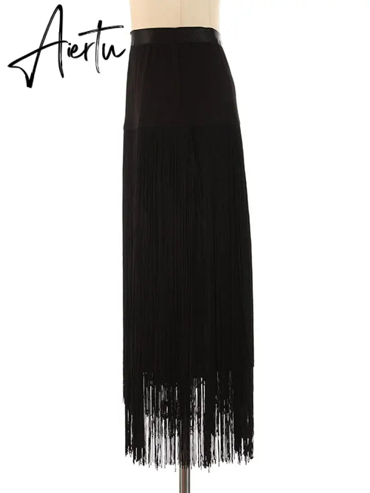 Summer Solid Bodycon Skirt Female High Waist Spliced Tassel Slim Casual Skirt Women Style Fashion Clotthing Aiertu