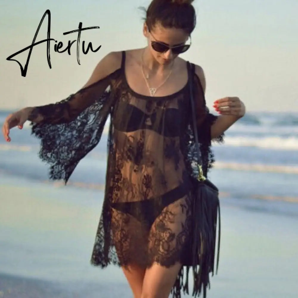 Summer Women Beach Swimsuit Cover Up Sexy Mesh Sheer Bikini Beach Cover Up Swimsuit Bathing Loose Bikini Tops swimwear New Aiertu