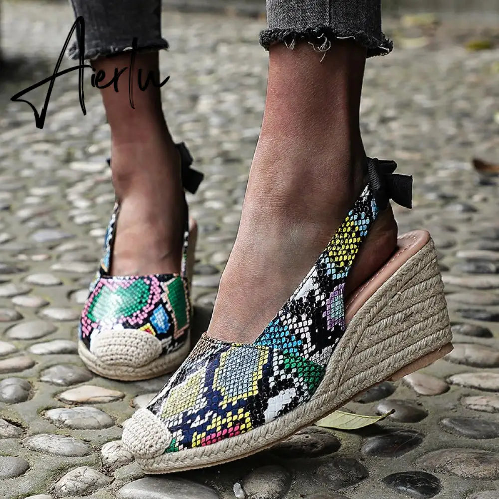 Summer Women High Wedge Heels Espadrille Soled Sandals Slippers Shoes Female Bowknot Gladiator Slingback Sandals Slippers Shoes Aiertu