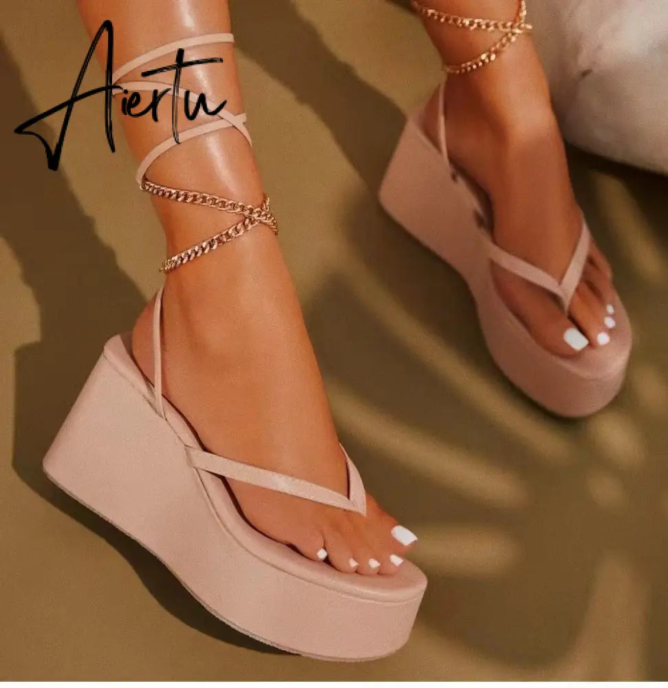 Summer Women High Wedge Heels Espadrille Soled Sandals Slippers Shoes Female Bowknot Gladiator Slingback Sandals Slippers Shoes Aiertu