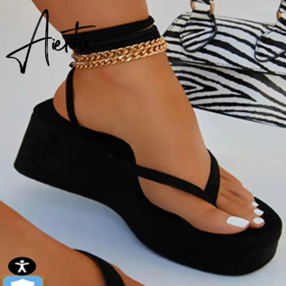 Summer Women High Wedge Heels Espadrille Soled Sandals Slippers Shoes Female Bowknot Gladiator Slingback Sandals Slippers Shoes Aiertu