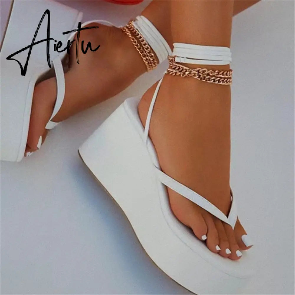 Summer Women High Wedge Heels Espadrille Soled Sandals Slippers Shoes Female Bowknot Gladiator Slingback Sandals Slippers Shoes Aiertu
