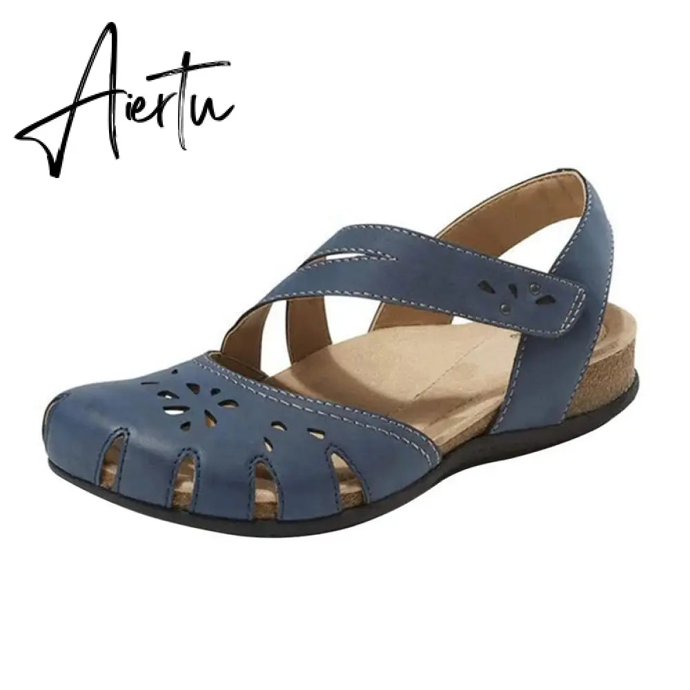 Summer Women Orthopedic Open Toe Sandals Vintage Anti-slip Breathable Leather Casual Female Platform Retro Shoes Sandals Aiertu