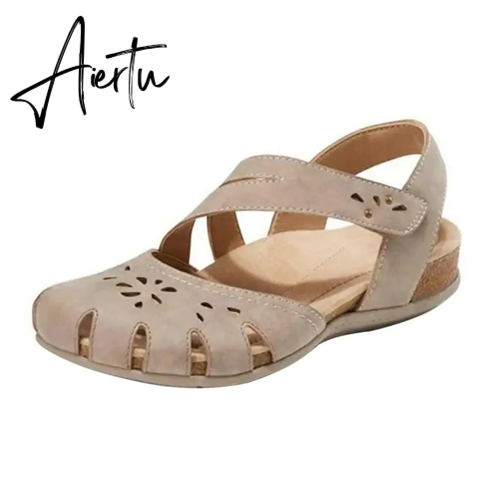 Summer Women Orthopedic Open Toe Sandals Vintage Anti-slip Breathable Leather Casual Female Platform Retro Shoes Sandals Aiertu