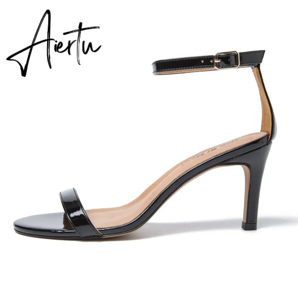 Summer Women Pumps Sexy 13cm Super Thin Heels Round Toe Patent Leather Narrow Band Concise Party Prom High Heeled Sandals Aiertu