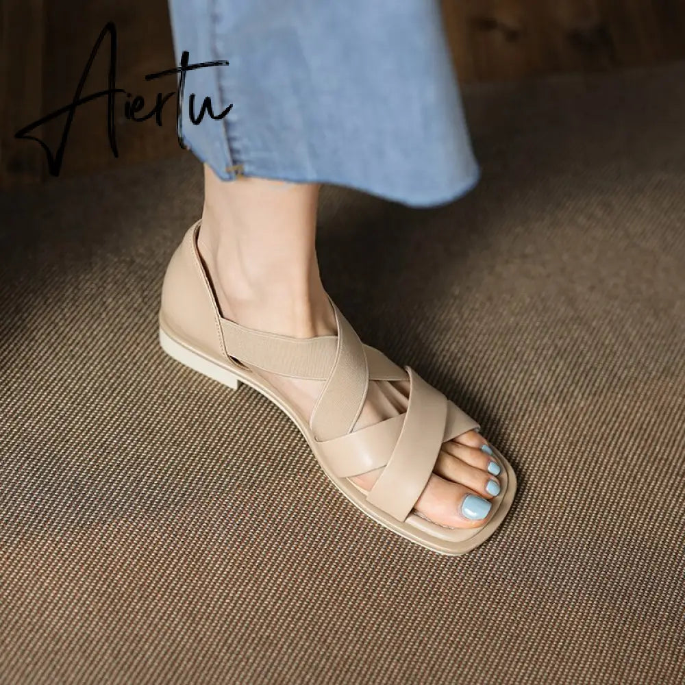Summer Women Shoes Genuine Leather Flat with Women Sandals Shoes for Women Aiertu