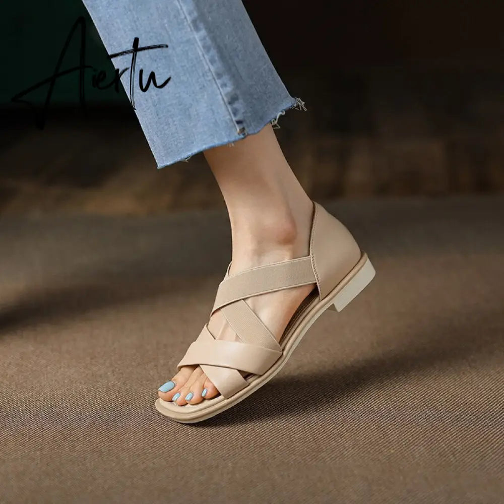 Summer Women Shoes Genuine Leather Flat with Women Sandals Shoes for Women Aiertu