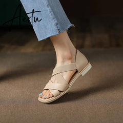 Summer Women Shoes Genuine Leather Flat with Women Sandals Shoes for Women Aiertu
