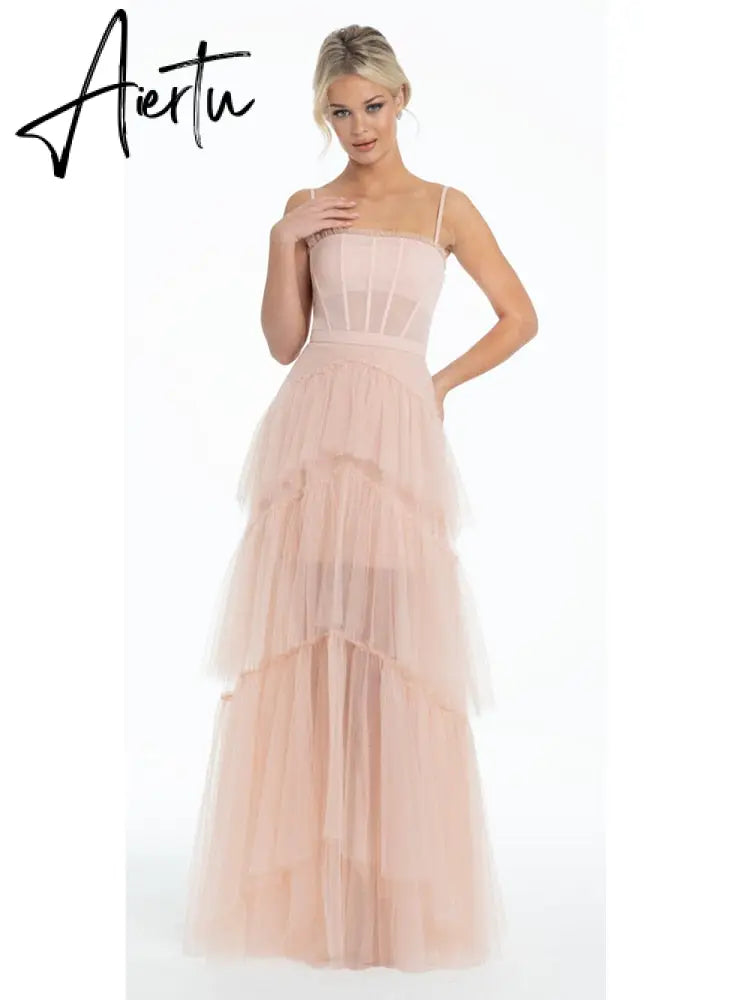 Summer Women'S Dresses One-line Neck Suspender Sleeveless Solid Color Dress Sexy Open Back Mesh White Cake Long Dress Aiertu