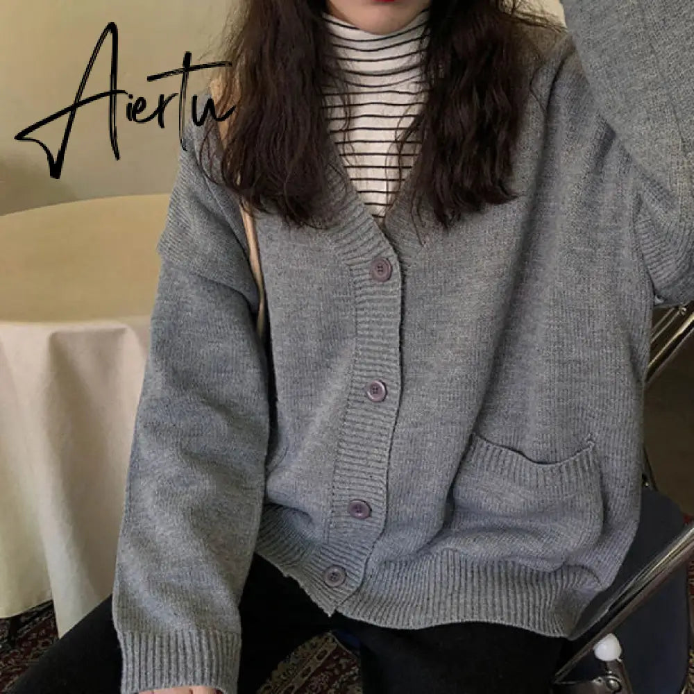 Sweaters Women Cardigan V-Neck Long Sleeve Fashion Loose Breathable Casual Knitting Female 7 Colors Autumn Comfortable Elegant Aiertu