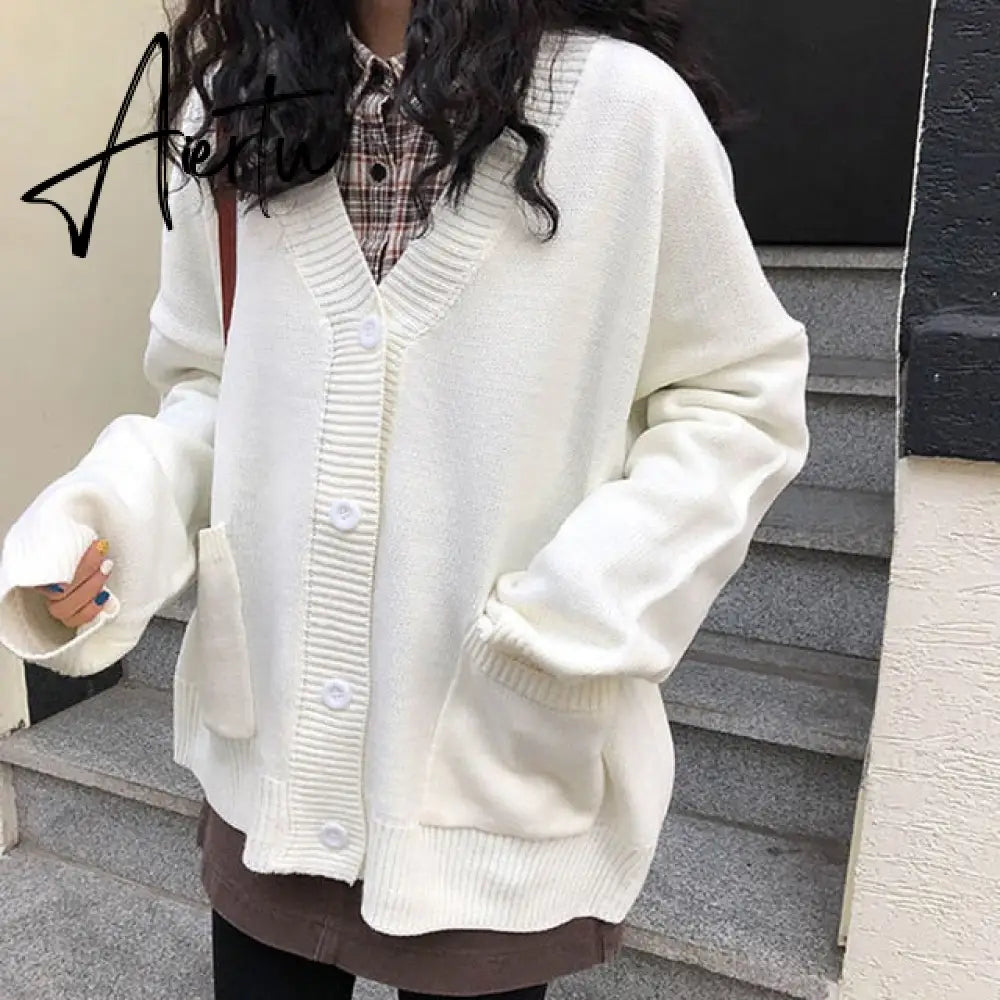 Sweaters Women Cardigan V-Neck Long Sleeve Fashion Loose Breathable Casual Knitting Female 7 Colors Autumn Comfortable Elegant Aiertu