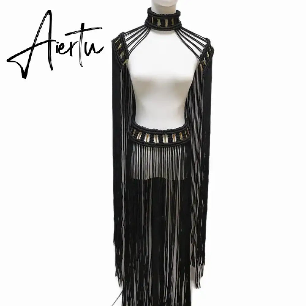 Tassel Hand Crochet Knitted Women Bikini Cover Ups 2023 Summer Holiday Beach Bathing Suit Sexy Hollow Out Skirts Matching Set Aiertu