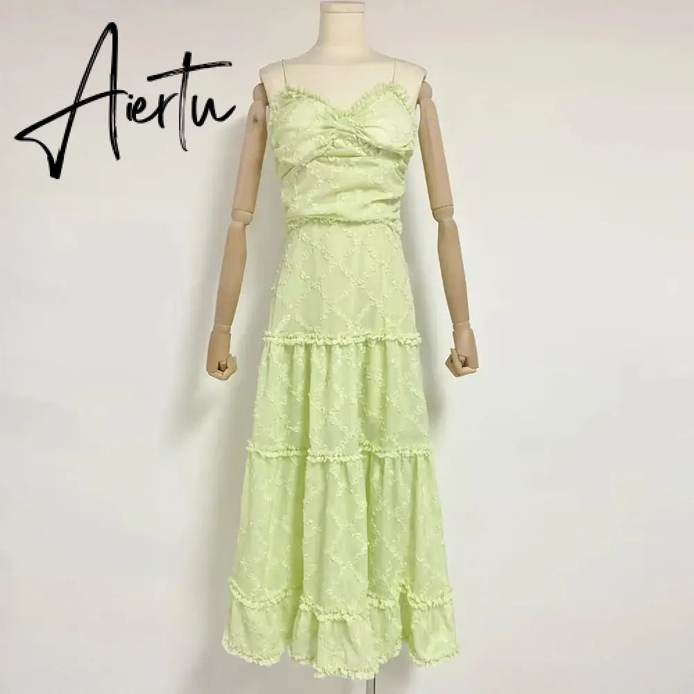 Temperament Solid Long Dresses For Women Square Collar Sleeveless Backless Spliced Edible Tree Fungus Folds Dress Female new Aiertu