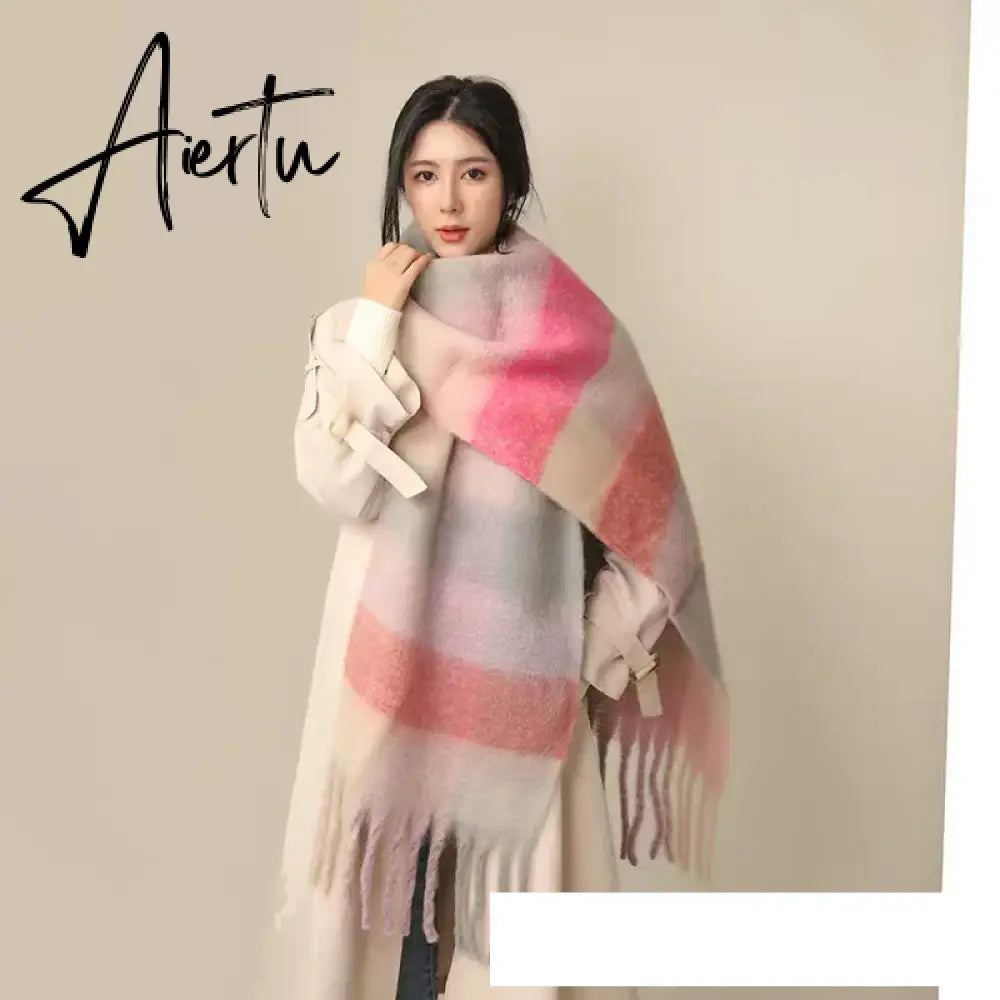 Thick Warm Winter Scarf  New Women Plaid Design Pashmina Shawls Cashmere Shawl Lady Wrap Tassel Scarves Knitted Men Foulard Aiertu