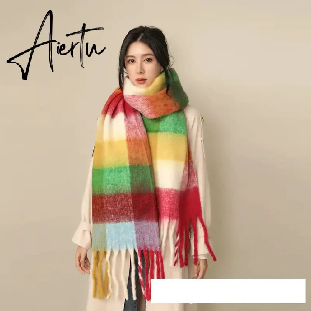 Thick Warm Winter Scarf  New Women Plaid Design Pashmina Shawls Cashmere Shawl Lady Wrap Tassel Scarves Knitted Men Foulard Aiertu