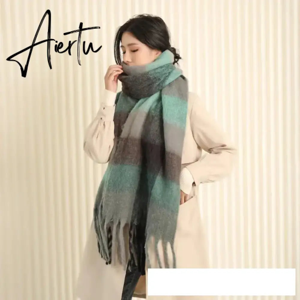 Thick Warm Winter Scarf  New Women Plaid Design Pashmina Shawls Cashmere Shawl Lady Wrap Tassel Scarves Knitted Men Foulard Aiertu