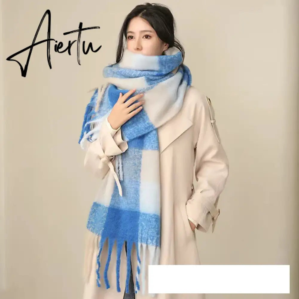Thick Warm Winter Scarf  New Women Plaid Design Pashmina Shawls Cashmere Shawl Lady Wrap Tassel Scarves Knitted Men Foulard Aiertu