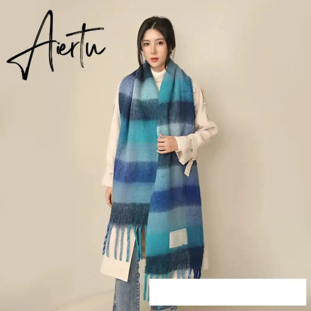 Thick Warm Winter Scarf  New Women Plaid Design Pashmina Shawls Cashmere Shawl Lady Wrap Tassel Scarves Knitted Men Foulard Aiertu