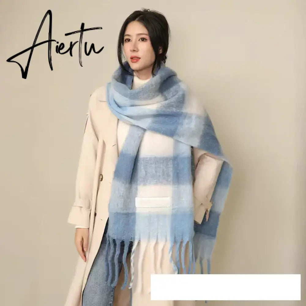 Thick Warm Winter Scarf  New Women Plaid Design Pashmina Shawls Cashmere Shawl Lady Wrap Tassel Scarves Knitted Men Foulard Aiertu