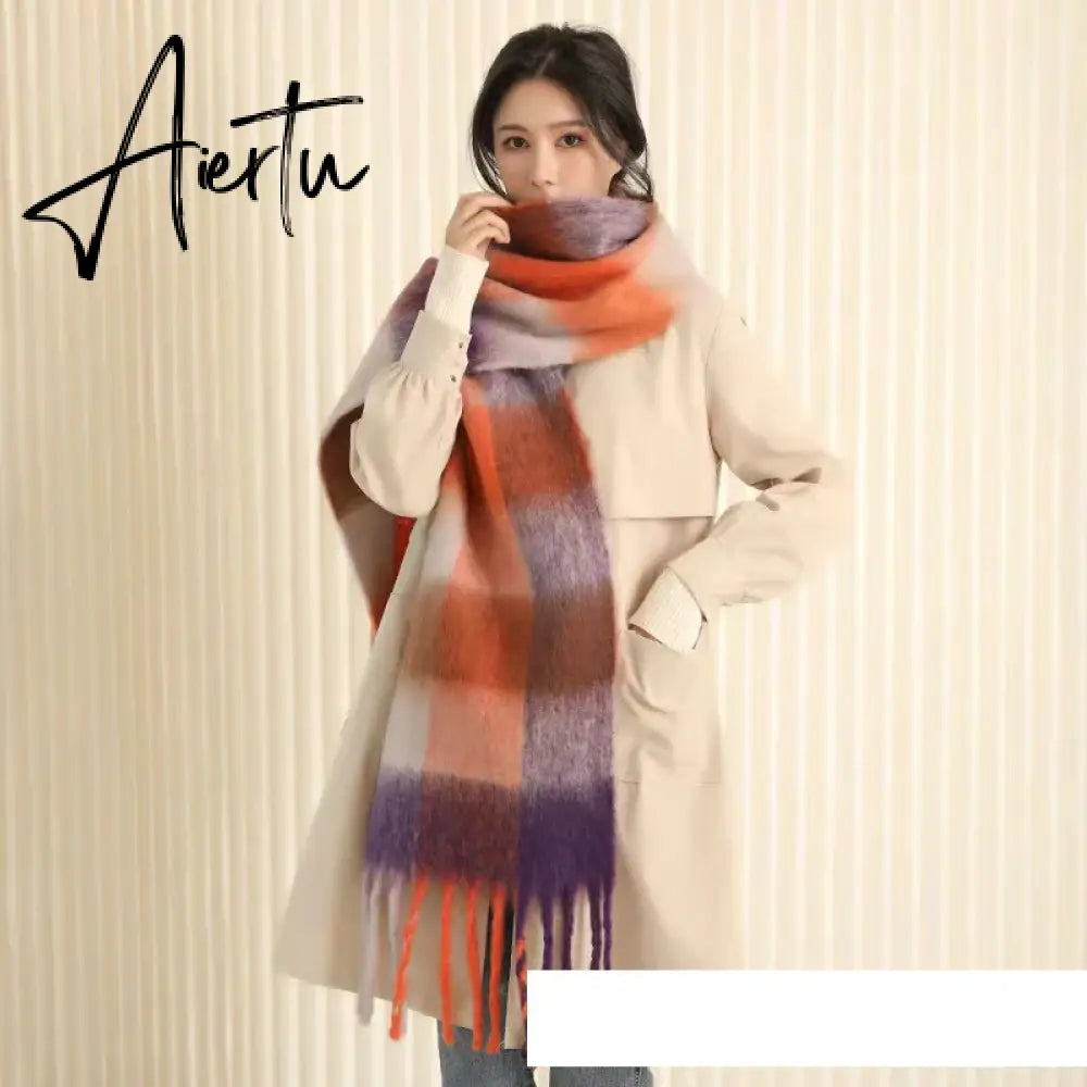 Thick Warm Winter Scarf  New Women Plaid Design Pashmina Shawls Cashmere Shawl Lady Wrap Tassel Scarves Knitted Men Foulard Aiertu