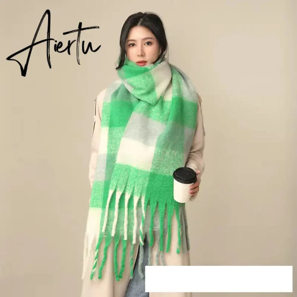 Thick Warm Winter Scarf  New Women Plaid Design Pashmina Shawls Cashmere Shawl Lady Wrap Tassel Scarves Knitted Men Foulard Aiertu