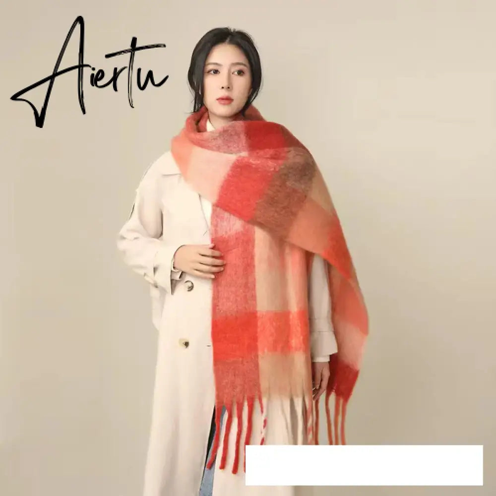 Thick Warm Winter Scarf  New Women Plaid Design Pashmina Shawls Cashmere Shawl Lady Wrap Tassel Scarves Knitted Men Foulard Aiertu