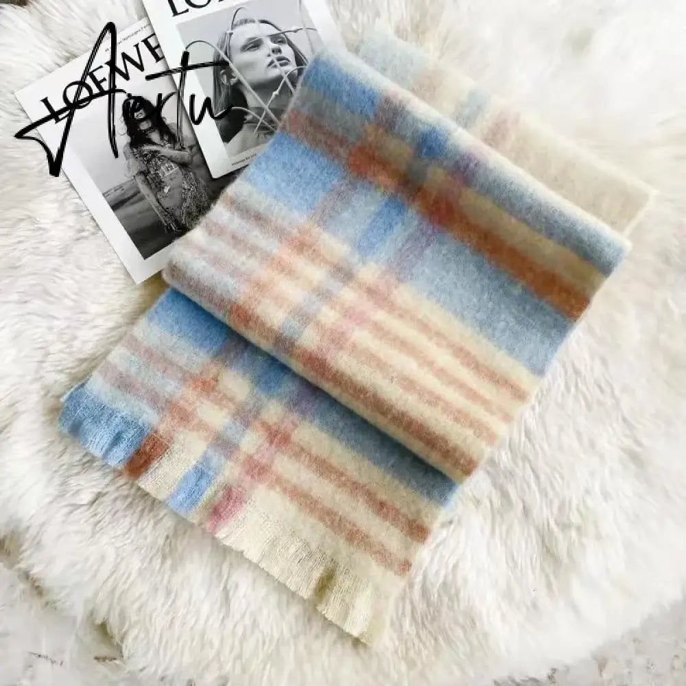 Thick Warm Winter Scarf  New Women Plaid Design Pashmina Shawls Cashmere Shawl Lady Wrap Tassel Scarves Knitted Men Foulard Aiertu