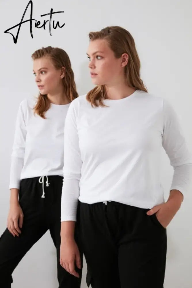 Trendyol Long Sleeve Cycling Neck Basic Knitted T-Shirt TWOAW21TS0098 футболка топ футболка женский tops футболки топ женский топы Aiertu