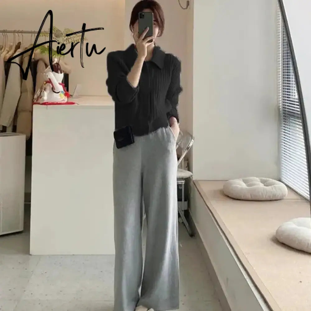 Turn Down Knit Cardigan Women Autumn Winter Button Up Solid Color Sweater Coats Woman Long Sleeve Soft Cardigans Ladies Aiertu