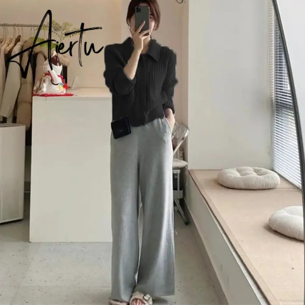 Turn Down Knit Cardigan Women Autumn Winter Button Up Solid Color Sweater Coats Woman Long Sleeve Soft Cardigans Ladies Aiertu