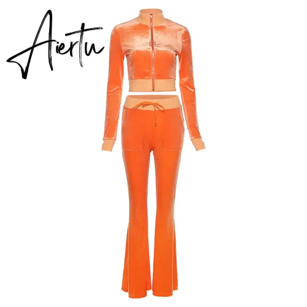 Turtleneck Top+Bandage Lace Slim Female Wide Leg Pants Solid Velour Two Piece Set Women Simple Casual Zipper Long Sleeve Aiertu