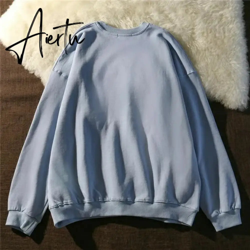 Vintage Bear Embroidery Sweatshirts Women Harajuku Streetwear Casual Long Sleeve Crewneck Oversized Fashion Hoodie Korean Girls Aiertu