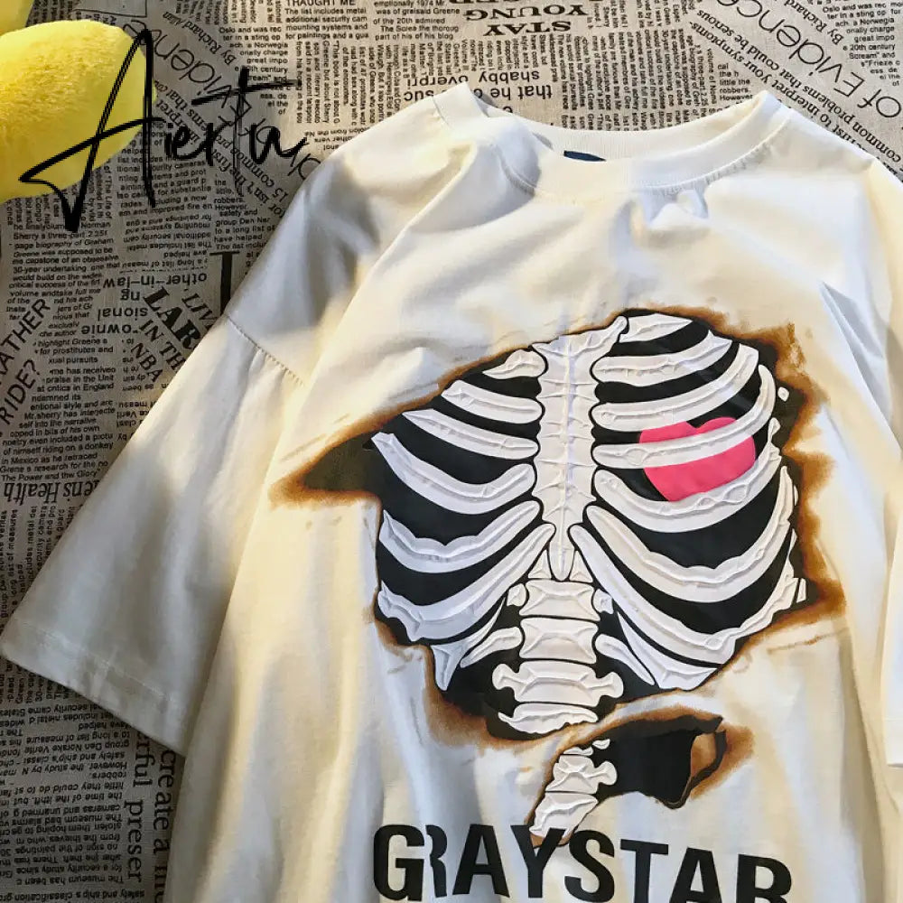 Vintage Graphic Skull T Shirt Woman Tshirts Streetwear Women Top Hip Hop Fashion Casual Loose Tshirt Women Harajuku Clothes Aiertu