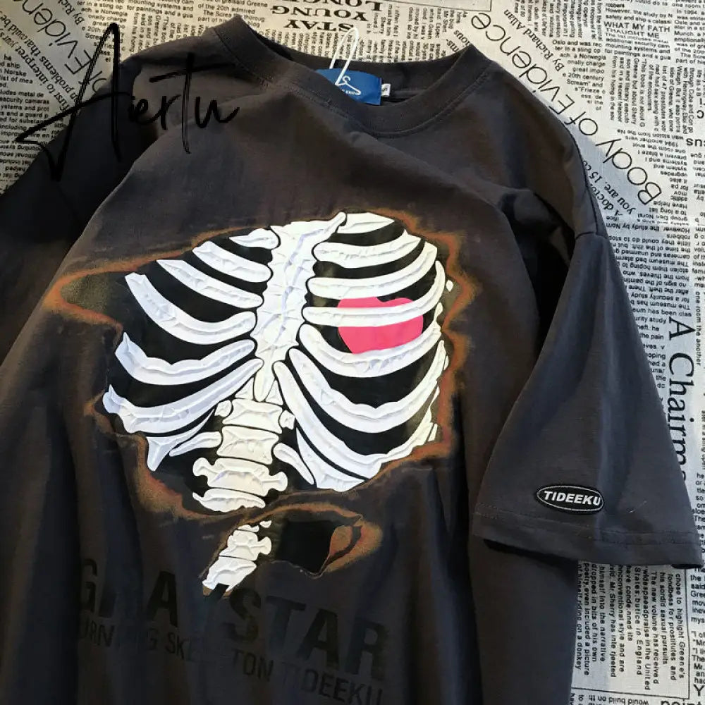 Vintage Graphic Skull T Shirt Woman Tshirts Streetwear Women Top Hip Hop Fashion Casual Loose Tshirt Women Harajuku Clothes Aiertu