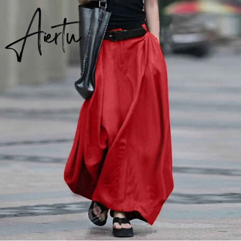 Vintage Summer Skirts  Women High Waist Solid Cotton Linen Skirt Saia Female Beach Maxi Long Skirts Jupe Faldas  7 Aiertu