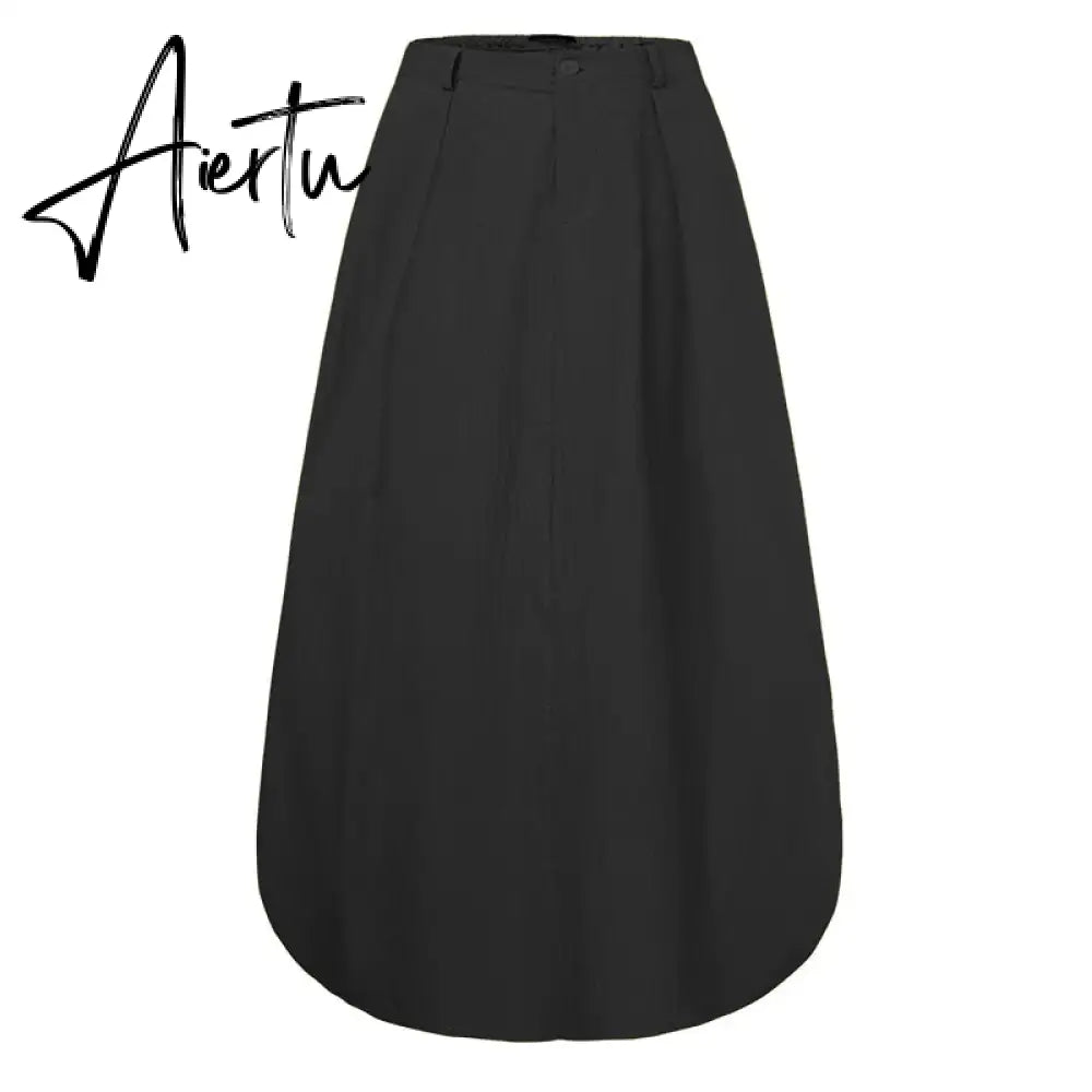 Vintage Summer Skirts  Women High Waist Solid Cotton Linen Skirt Saia Female Beach Maxi Long Skirts Jupe Faldas  7 Aiertu
