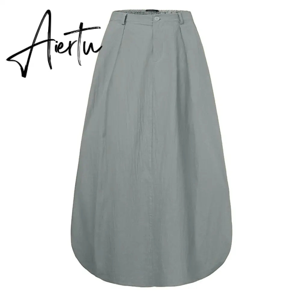 Vintage Summer Skirts  Women High Waist Solid Cotton Linen Skirt Saia Female Beach Maxi Long Skirts Jupe Faldas  7 Aiertu