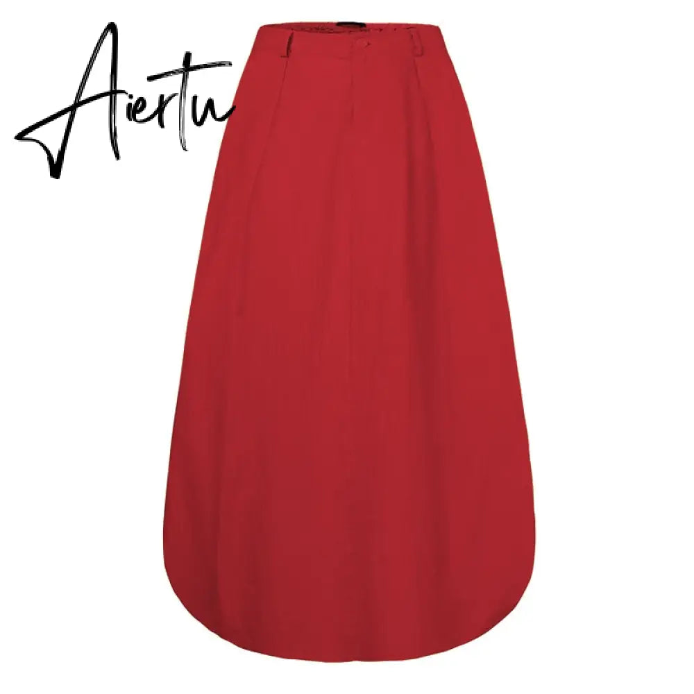 Vintage Summer Skirts  Women High Waist Solid Cotton Linen Skirt Saia Female Beach Maxi Long Skirts Jupe Faldas  7 Aiertu