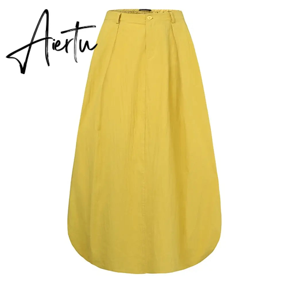 Vintage Summer Skirts  Women High Waist Solid Cotton Linen Skirt Saia Female Beach Maxi Long Skirts Jupe Faldas  7 Aiertu