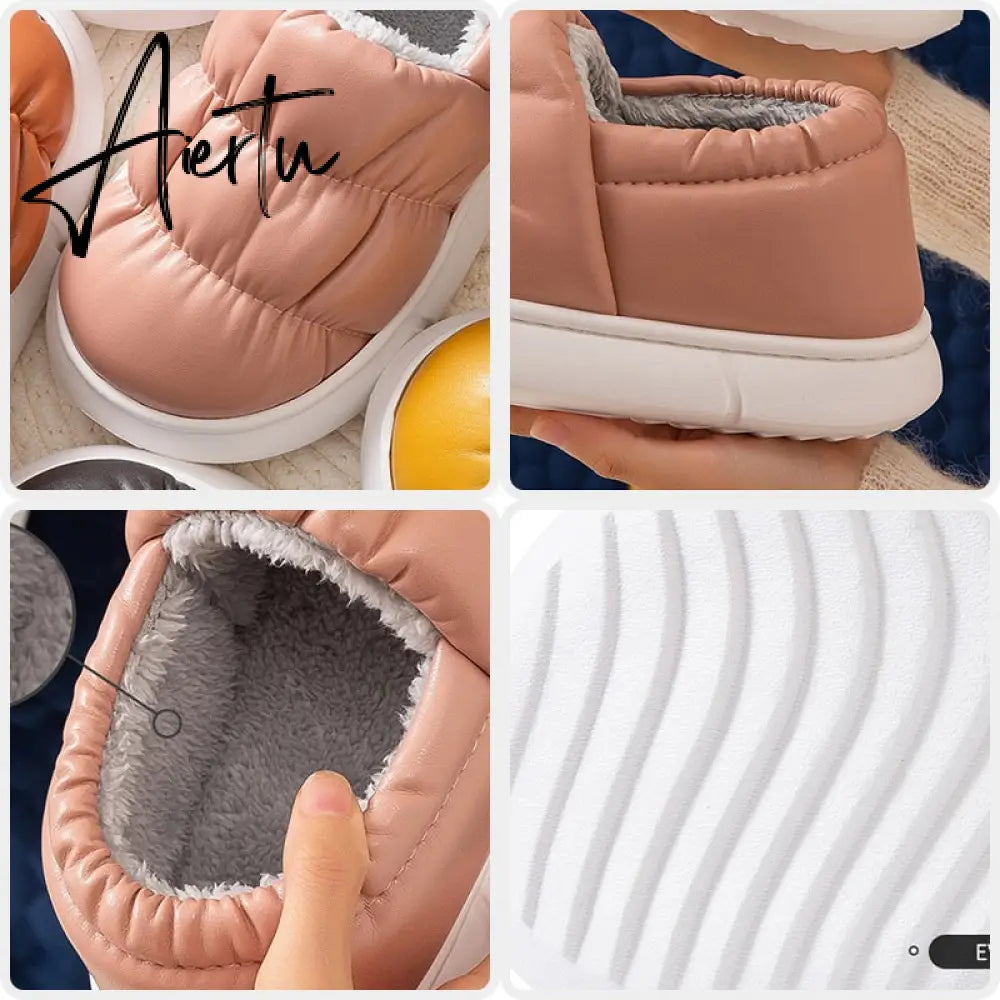 Waterproof Non-Slip Home Slippers Winter Warm Women Indoor Cotton Men Non-slips Ladies Soft Slippers Memory Foam Couples Shoes Aiertu