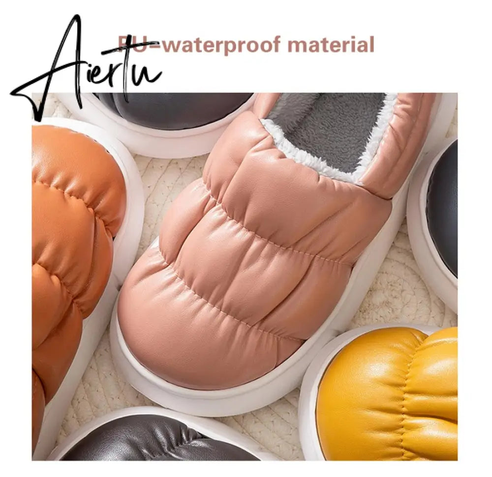 Waterproof Non-Slip Home Slippers Winter Warm Women Indoor Cotton Men Non-slips Ladies Soft Slippers Memory Foam Couples Shoes Aiertu