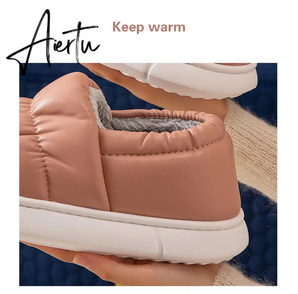 Waterproof Non-Slip Home Slippers Winter Warm Women Indoor Cotton Men Non-slips Ladies Soft Slippers Memory Foam Couples Shoes Aiertu